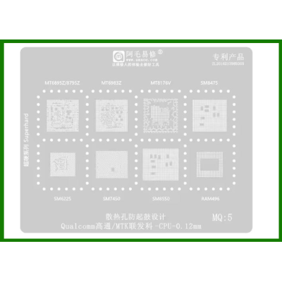 Трафарет BGA AMAOE MQ:5 для MT6895Z, MT6983Z, MT8176V, SM8475, SM6225, SM7450, SM8550, RAM496, оригинал