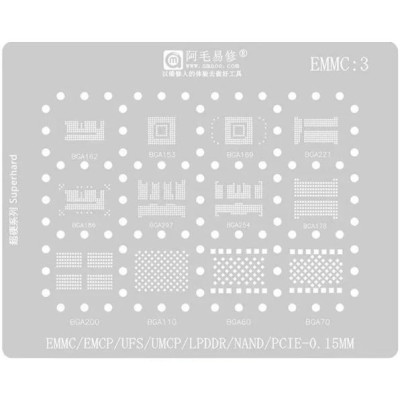 Трафарет BGA AMAOE EMMC:3 для BGA 162, BGA 153, BGA 169, BGA 221, BGA 185, BGA 297, BGA 254, BGA 178, оригинал