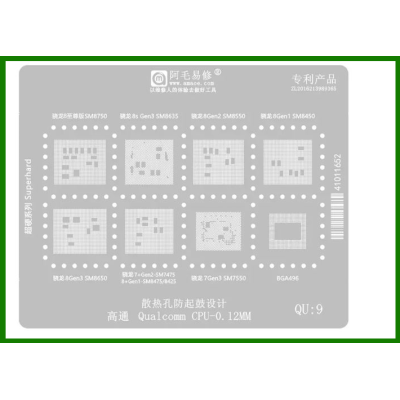 Трафарет BGA AMAOE QU:9 для BGA496, SM8750, SM8635, SM8475, SM8750, SM7550, оригинал