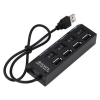 USB-хаб с подсветкой с выключателями на 4 порта, черный USB-хаб с подсветкой с выключателями на 4 порта, черный