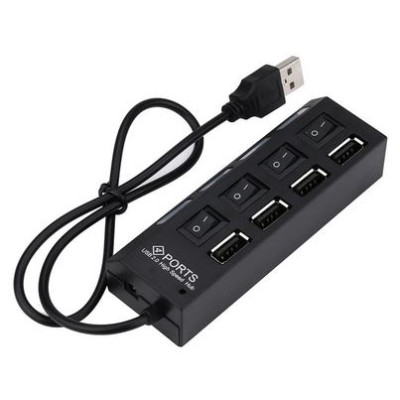 USB-хаб с подсветкой с выключателями на 4 порта, черный